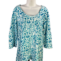 Chico's Women's Blue/White Tie-Dye Scoop Neck Layered 3/4 Sleeve Shirt - 2/US L