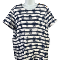 Lands End Women's White/Blue Linen Short Sleeve Blouse - XL/18