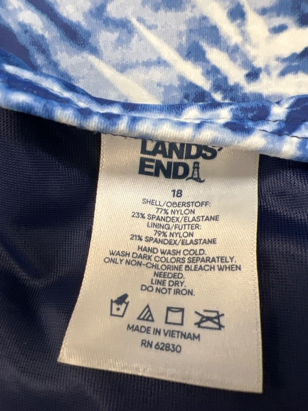 Lands End Women's Blue/White High Neck Tankini Swimsuit Top - 18 image 3