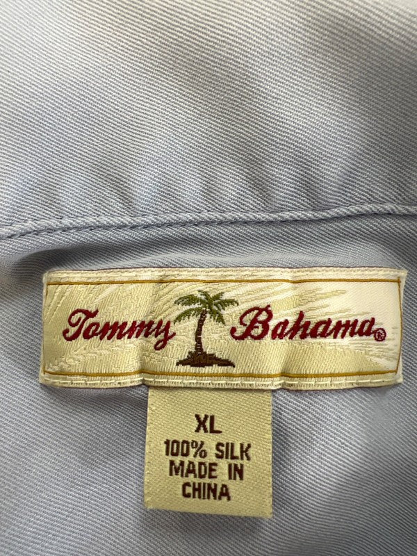 Tommy Bahama Men's Light Blue Silk Button Up Short Sleeve Shirt - XL image 3