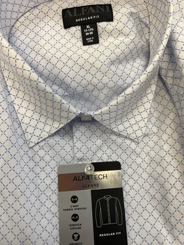 Alfani Men's White/Blue Alfatech Regular Fit Long Sleeve Button Up Shirt - XL image 3