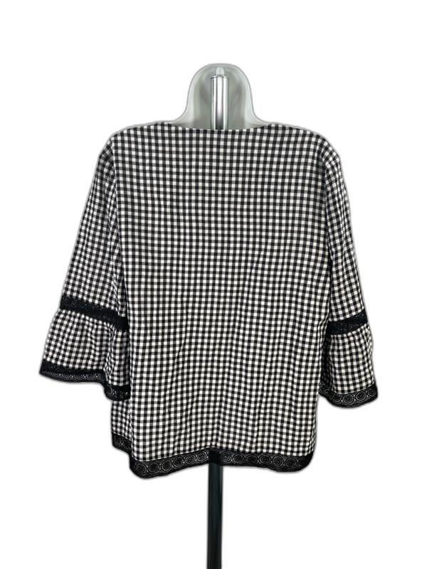Chico's Women's Black/White Checkered 3/4 Bell Sleeve Blouse - 2/US 12 image 2