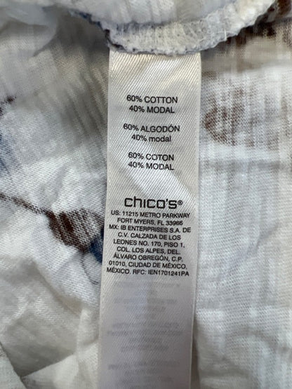 Chico's Women's White/Brown Floral Keyhole Elbow Sleeve Shirt - 1/US M image 4
