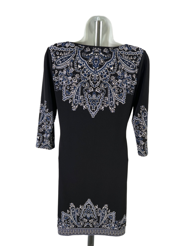 White House Black Market Women's Black/Blue Paisley Mini Dress - XS Petite image 2