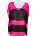 Torrid Women's Pink/Black Chiffon Sheer Button Back Short Sleeve Blouse - 3 Plus