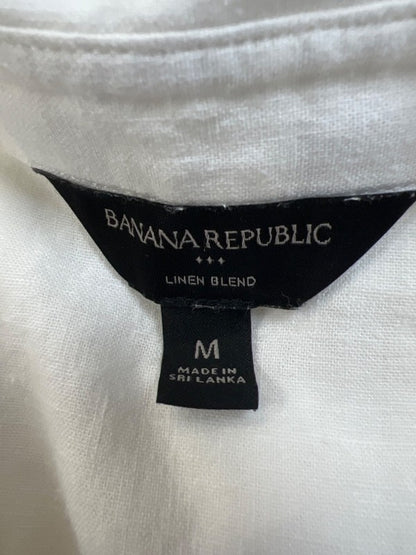 Banana Republic Women's White Linen Blend Short Wide Sleeve Button Up Shirt - M image 3