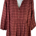 Wrangler Women’s Brown Plaid 3/4 Sleeve Pullover Shirt - L