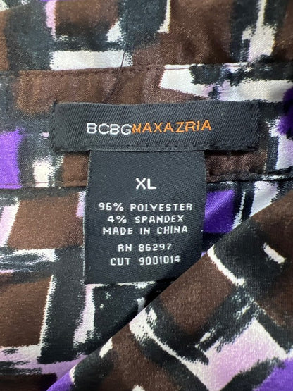 BCBGMaxazria Women’s Purple/Brown Short Sleeve Button Up Blouse - XL image 3
