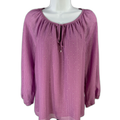 White House Black Market Women's Purple Metallic Semi Sheer Tie Front Blouse - M