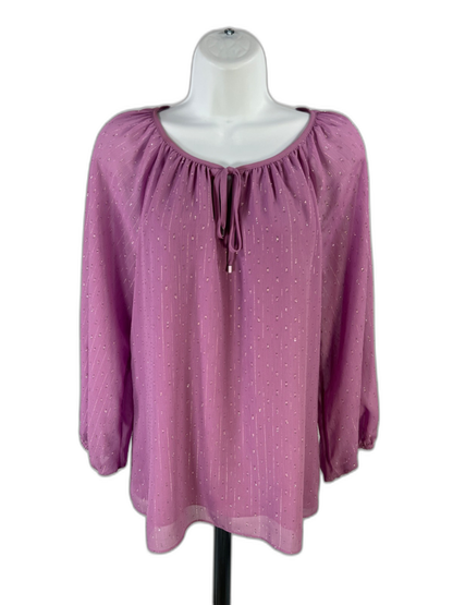 White House Black Market Women's Purple Metallic Semi Sheer Tie Front Blouse - M