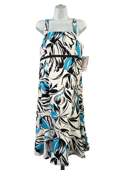 R and K Women's White/Blue Floral Adjustable Strap Sundress - 10