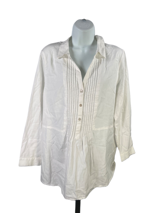 J. Jill Women’s White 100% Cotton Boho Style 1/2 Button Blouse - Petite L