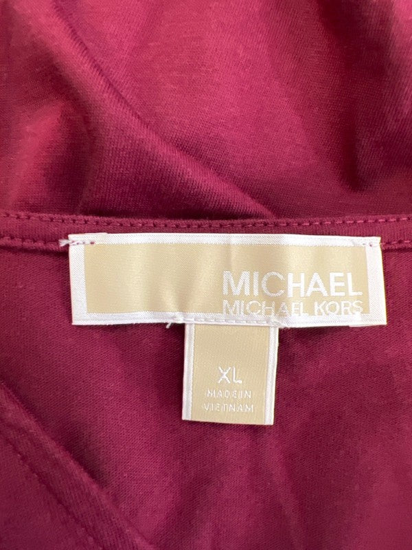 Michael Kors Women's Burgundy Short Cold Shoulder Sleeve T-Shirt - XL image 3