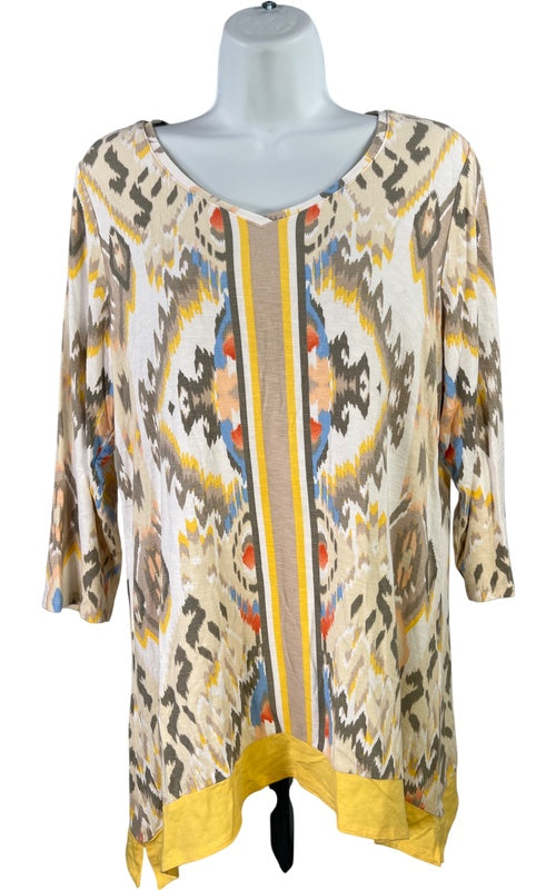 Chico’s Zenergy Women’s Yellow/White 3/4 Sleeve V-Neck Shirt - 1/US 8 image 2