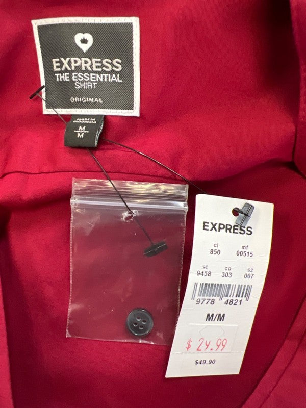 Express Women's Red Original Essential V Neck Long Sleeve Button Up Blouse - M image 3