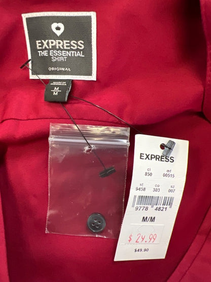 Express Women's Red Original Essential V Neck Long Sleeve Button Up Blouse - M image 3