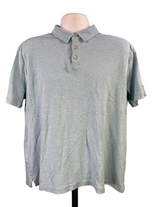 Tommy Bahama Men's Blue/White Striped Short Sleeve Polo Shirt - L