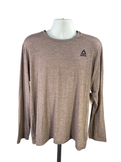 Reebok Men's Brown Driftwood Heather Long Sleeve Slim Athletic Shirt - XL