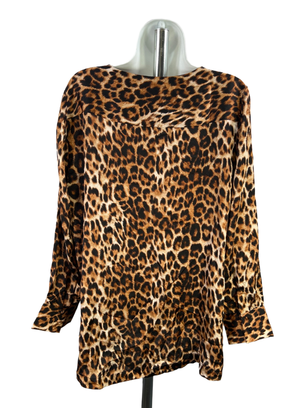 Chico's Women's Brown/Black Leopard Print V Neck Long Sleeve Blouse - 2/US 12-14 image 2