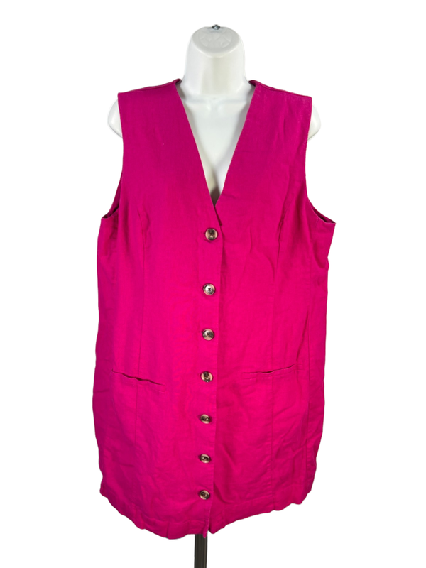 Banana Republic Women's Pink Linen Blend Sleeveless Button Up Mini Dress - XL