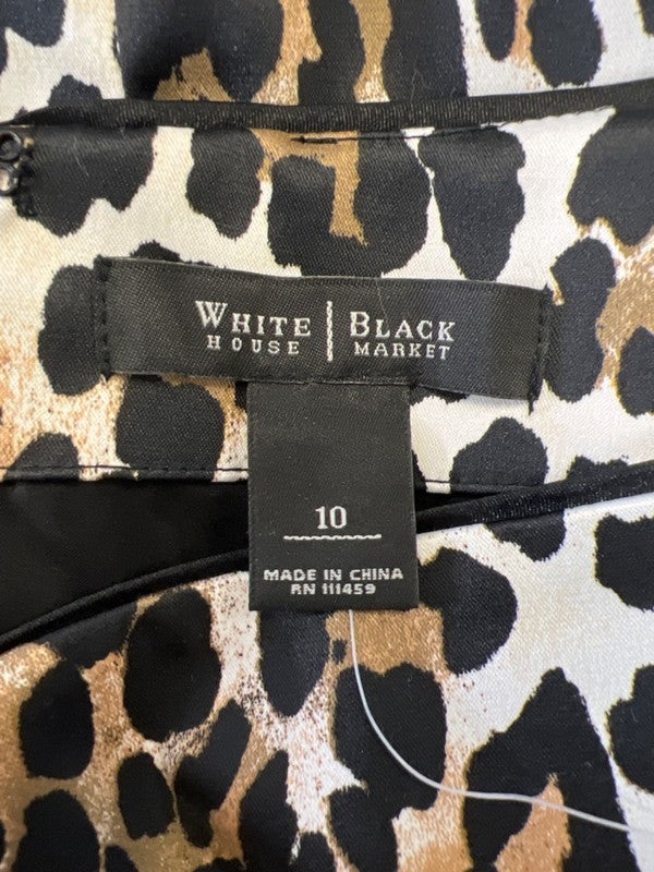 White House Black Market Women's Beige/Black Leopard Midi Pencil Skirt - 10 image 3