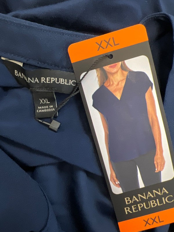 Banana Republic Women's Navy Blue V Neck Short Cap Sleeve Blouse - XXL image 3