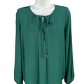White House Black Market Women's Green V-Neck Semi-Sheer Blouse - 4