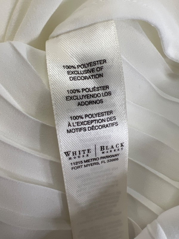 White House Black Market Women's White Pleated V Neck Sleeveless Blouse - 4 image 4