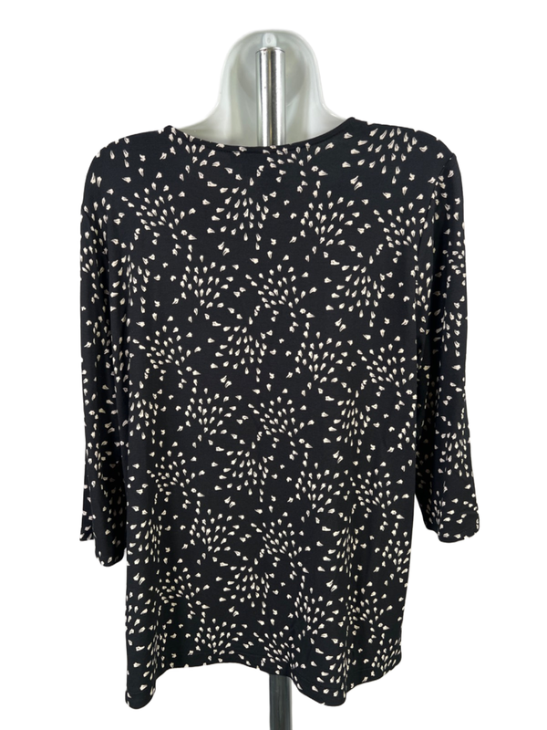 J Jill Women's Black/White Patterned Elbow Sleeve Tee Shirt - L image 2