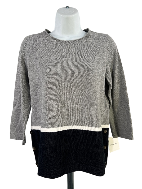 Croft and Barrow Women's Gray/Black Colorblock  3/4 Sleeve Sweater - XS