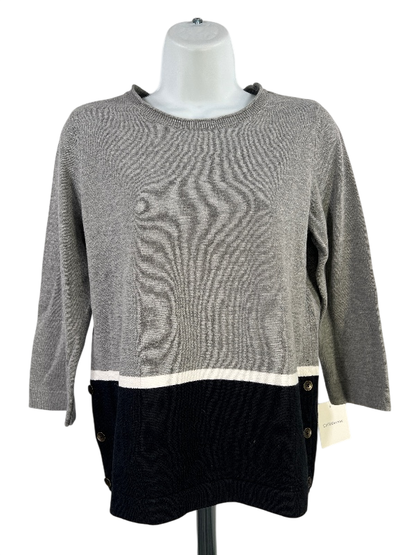 Croft and Barrow Women's Gray/Black Colorblock  3/4 Sleeve Sweater - XS