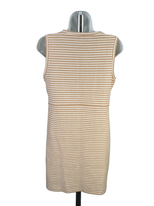 Loft Women's Beige/Tan Striped Textured Faux Wrap Sleeveless Mini Dress - S image 2