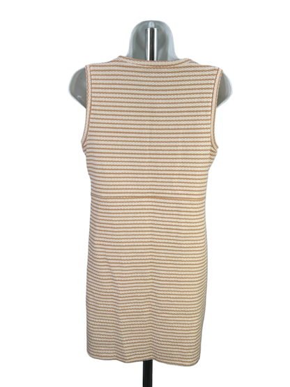 Loft Women's Beige/Tan Striped Textured Faux Wrap Sleeveless Mini Dress - S image 2