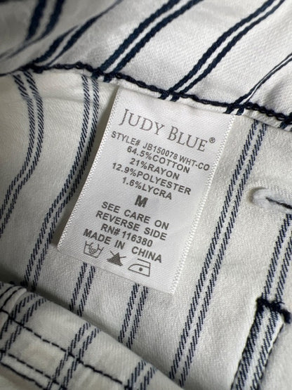 Judy Blue Women's White/Blue Striped High Rise Button Fly Jean Shorts - M image 4