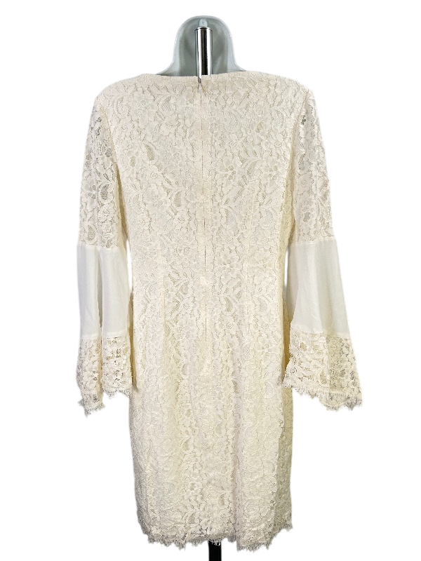 White House Black Market Women's White Lace Bell Sleeve Midi Dress - 6 image 2
