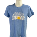 Life Is Good Women's Blue Crusher Flower Graphic Short Sleeve Tee Shirt - S