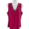 White House Black Market Women's Purple V Neck Pleat Detail Sleeveless Shirt - M
