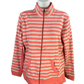 Chico's Women's Gray/Coral Weekends Striped Long Sleeve Zip Up Jacket - 0/US 4