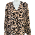 Banana Republic Women's Black/Tan Cheetah Print V Neck Long Sleeve Blouse - S