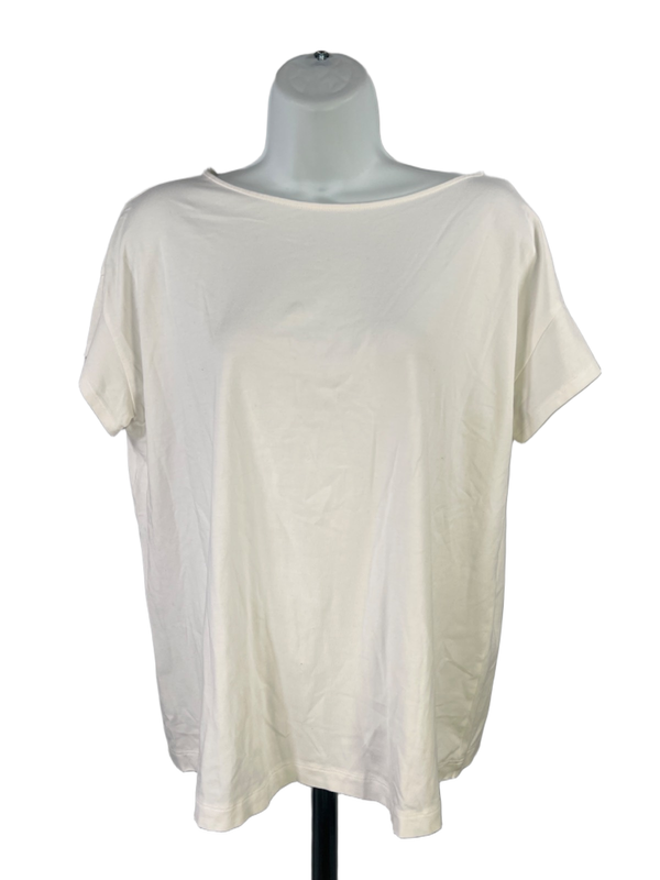J Jill Women's White Cotton Blend Short Sleeve Tee Shirt - M