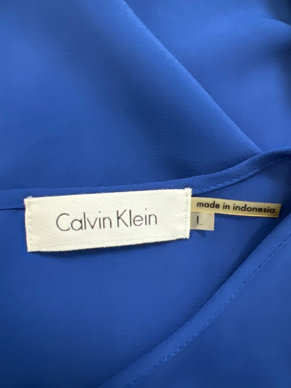 Calvin Klein Women's Blue Shirred Neck Sleeveless Blouse - L image 3