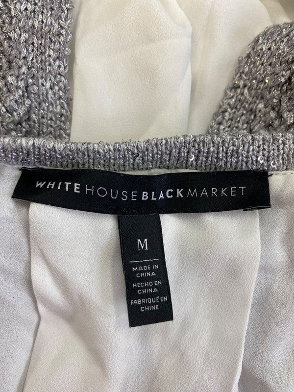 White House Black Market Women’s Gray Sequin Lined Sweater - M image 3