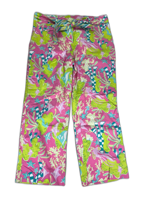 Lilly Pulitzer Women's Pink/Green Tropical Coral Cropped Pants - 8