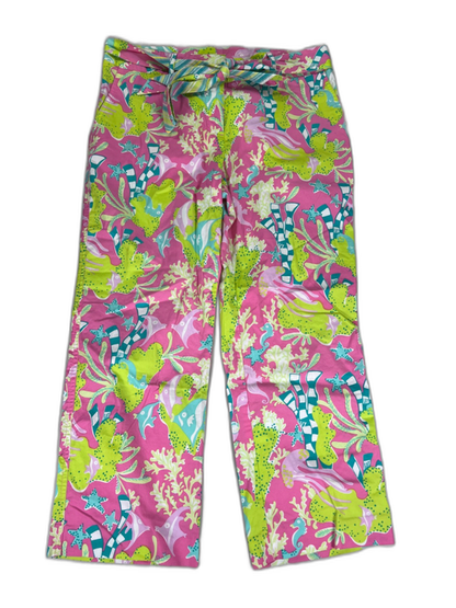 Lilly Pulitzer Women's Pink/Green Tropical Coral Cropped Pants - 8