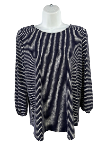 Adrianna Papell Women's Blue/White Striped 3/4 Sleeve Blouse - M