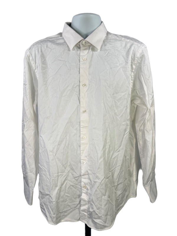 Bugatchi Uomo Men's White Cotton Long Sleeve Button Up Shirt - 17.5