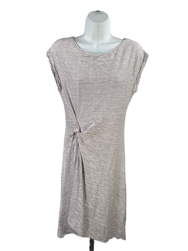 Max Studio Women's White/Black Striped Cap Sleeve Textrued Hi-Low Dress - M
