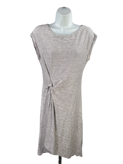 Max Studio Women's White/Black Striped Cap Sleeve Textrued Hi-Low Dress - M