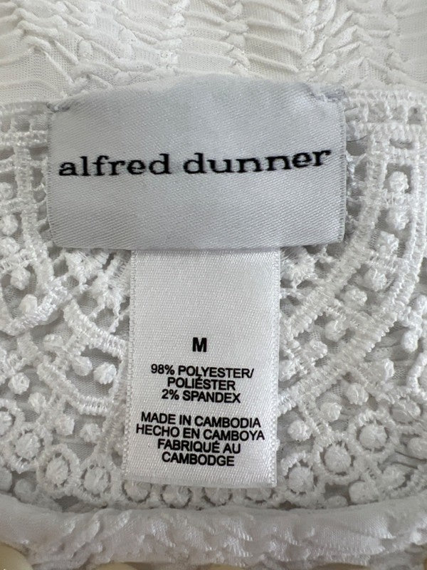 Alfred Dunner Women's White Textured Embroidered Beaded Short Sleeve Shirt - M image 3