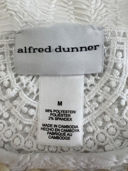 Alfred Dunner Women's White Textured Embroidered Beaded Short Sleeve Shirt - M image 3
